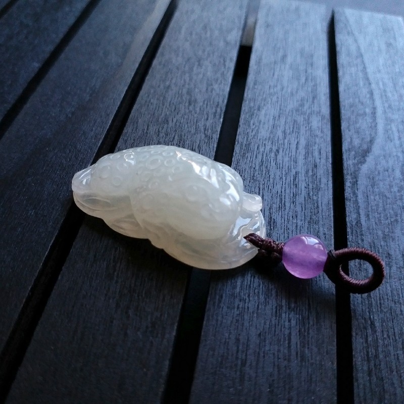 冰白翡招財金蟾吊墜, 天然翡翠A玉, 緬甸玉, Jade, Jadeite