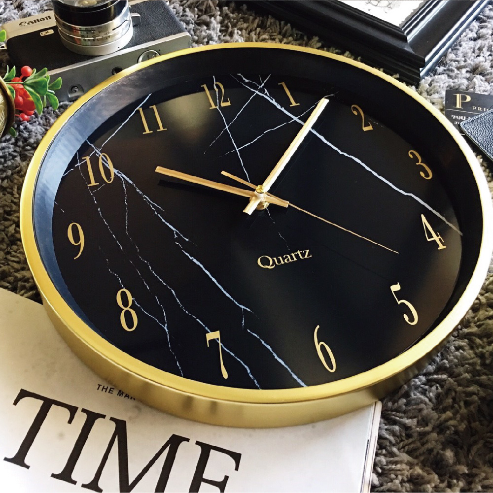 風尚義大利金屬時鐘-大理石黑