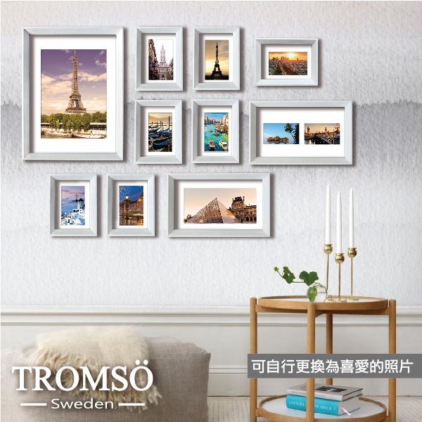 列克實木皮厚實框10入相框牆-白色