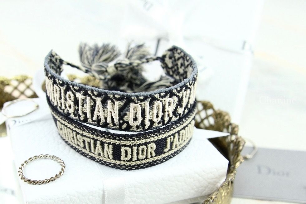 Dior Set Of Christian Dior J'adior Cotton Bracelets 海軍藍色刺繡編織Christian Dior二件一組手環