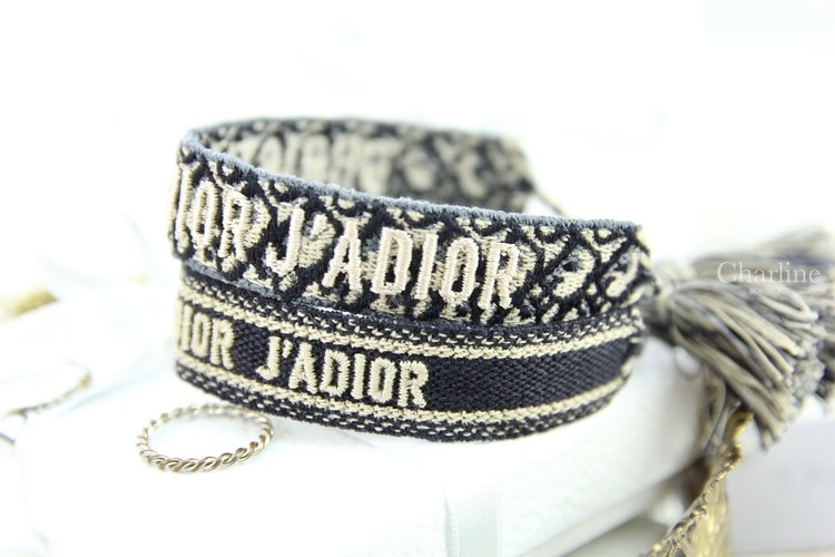 Dior Set Of Christian Dior J'adior Cotton Bracelets 海軍藍色刺繡編織Christian Dior二件一組手環