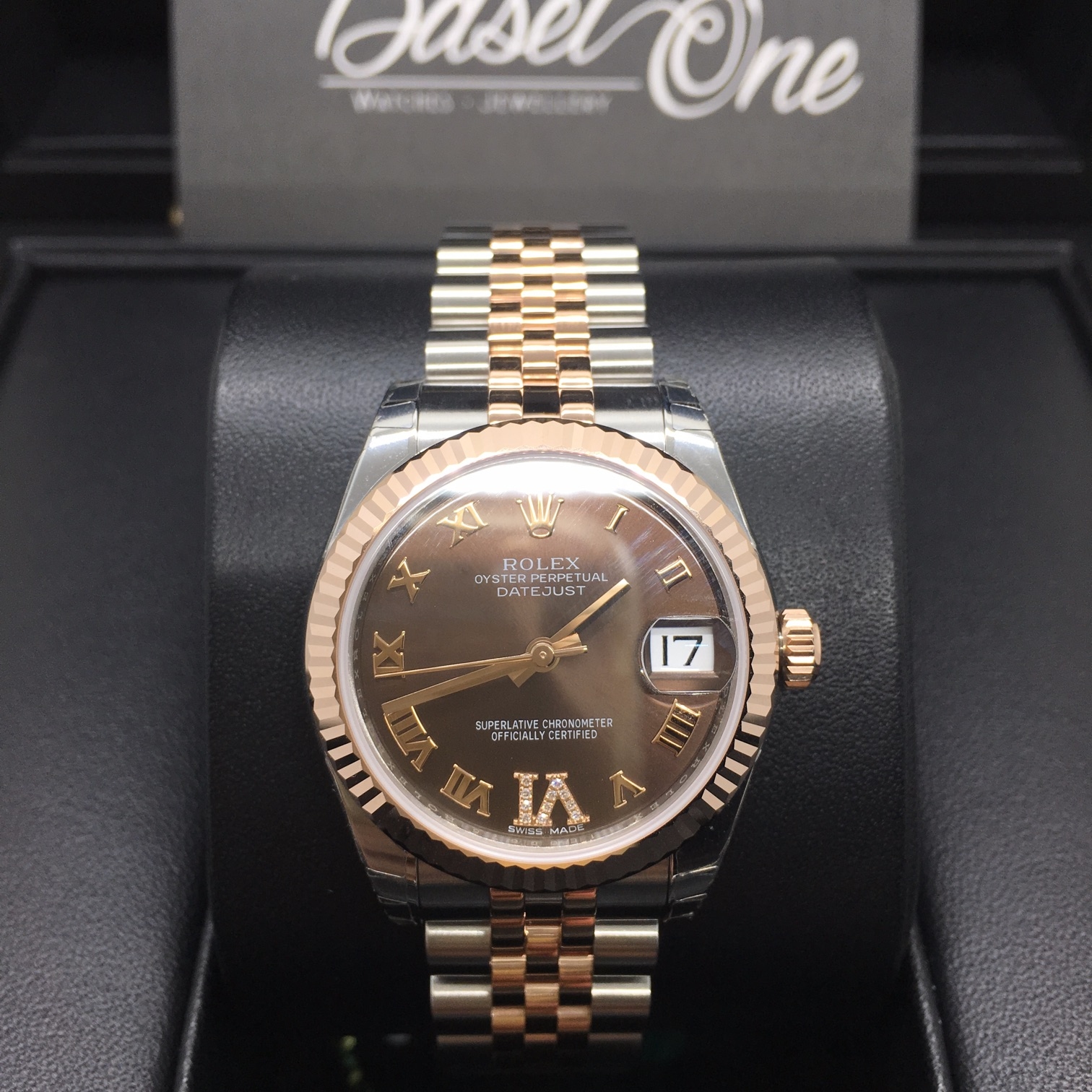 BRAND NEW ROLEX 178271vi DIAMOND CHOCOLATE BROWN DIAL DATEJUST 31 JUBILEE STRAP ROSE GOLD STEEL