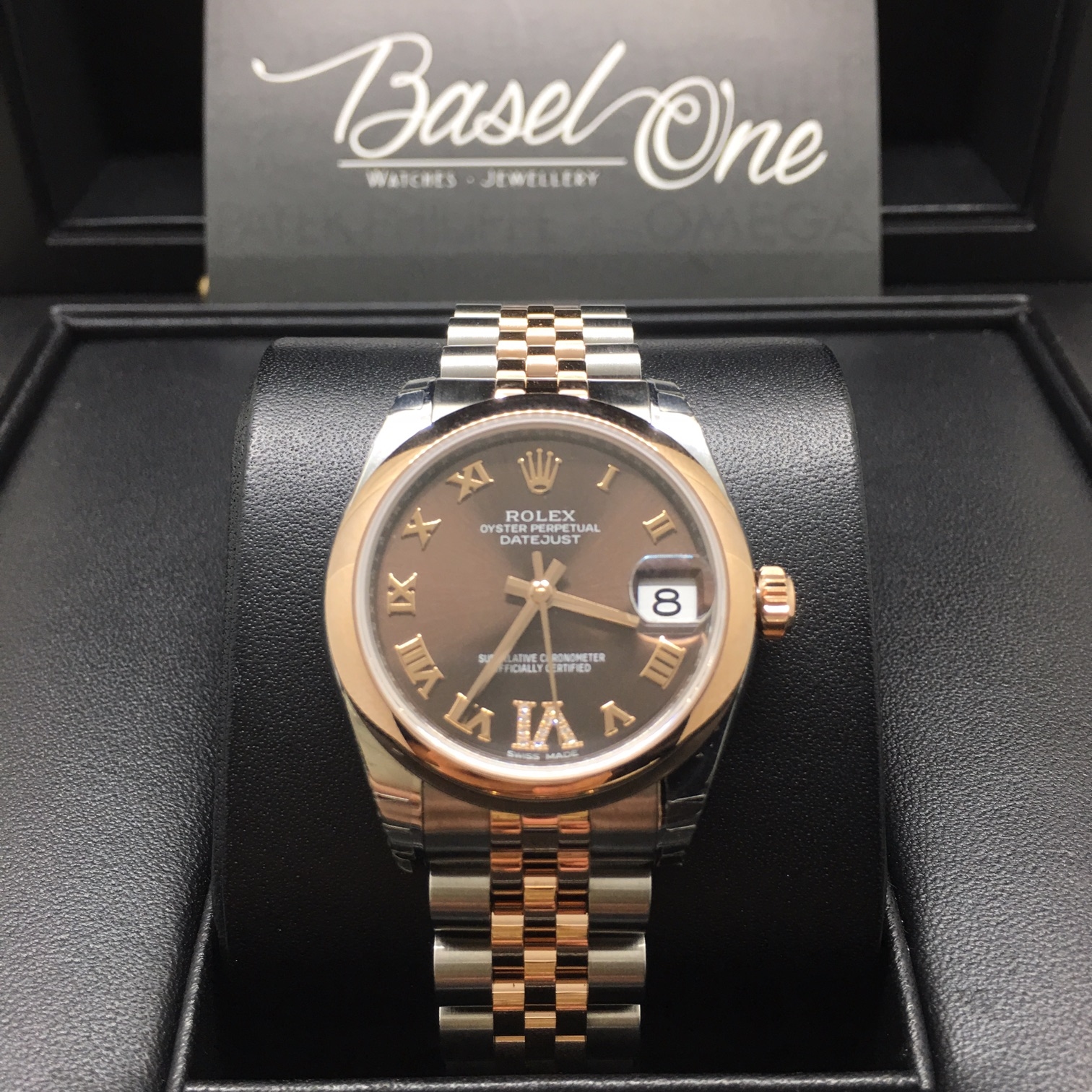 BRAND NEW ROSE 178241VI DIAMOND CHOCOLATE BROWN DATEJUST 31 JUBILEE STRAP ROSE GOLD STEEL
