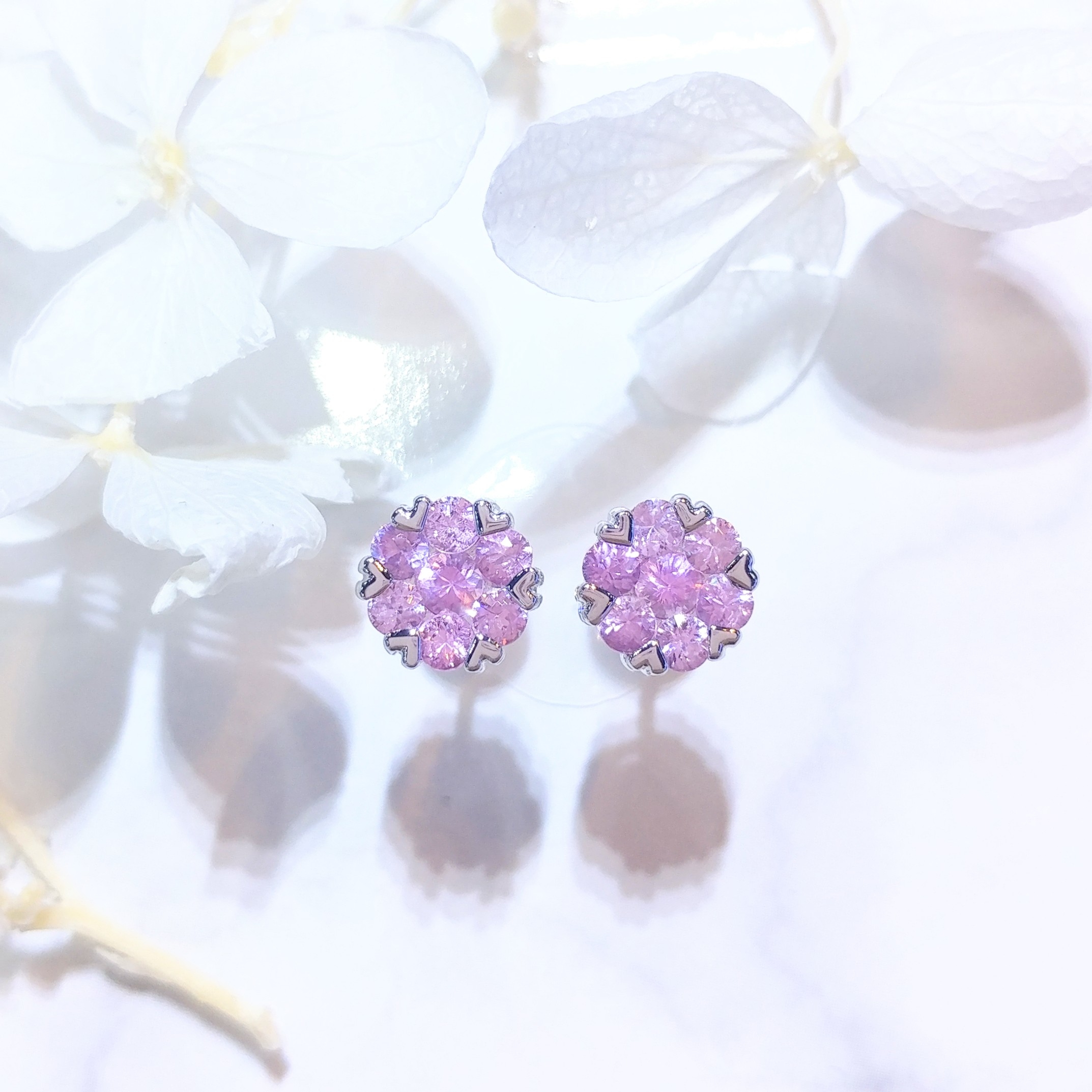 全新18K白金75份粉紅藍寶石耳環