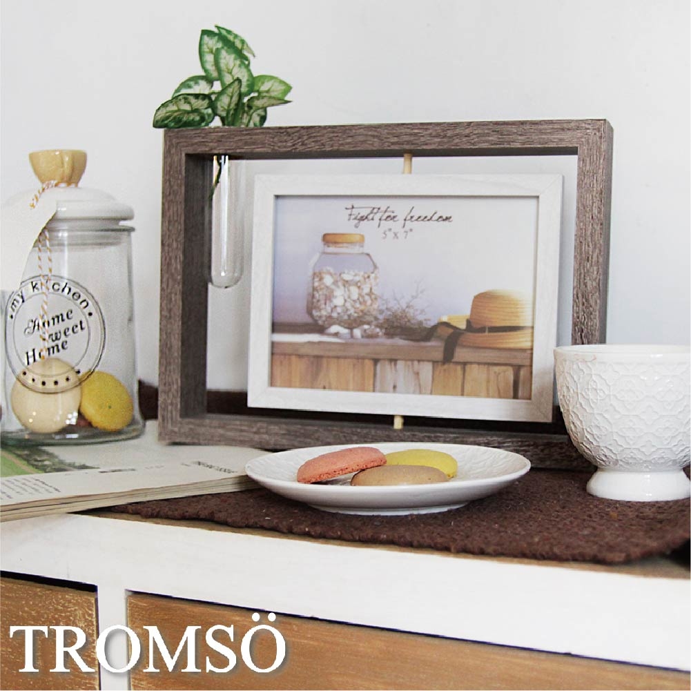 桌立旋轉鏡子5x7相框-灰木紋