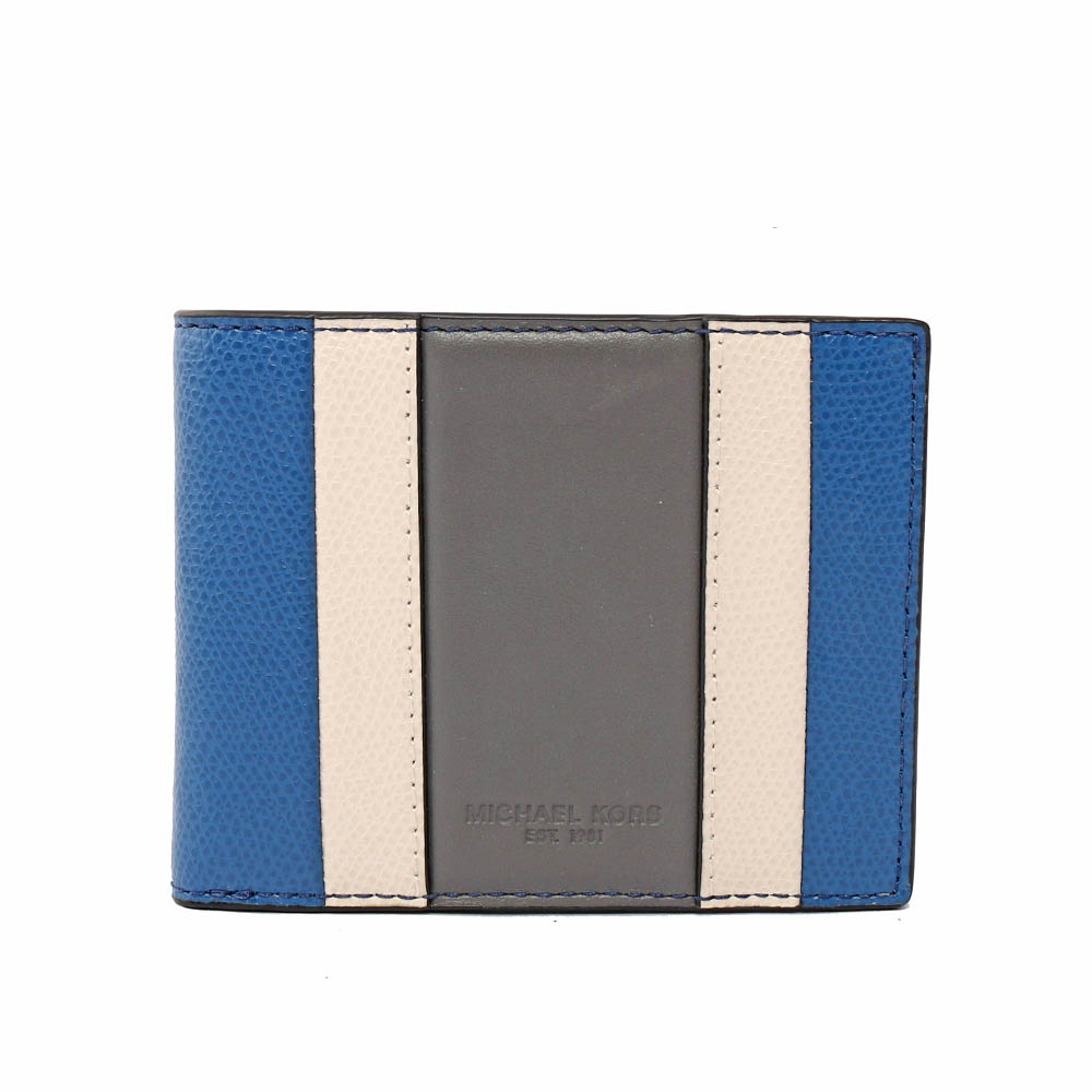 【MICHAEL KORS】防刮皮革拼色對開6卡短夾(藍/白/灰) 36T7LWRF5T SBL