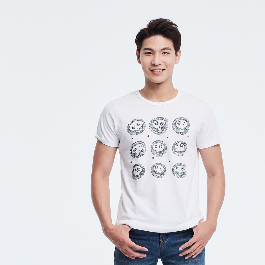 太空骷髏人2號 短袖 蜜桃棉 男T 白