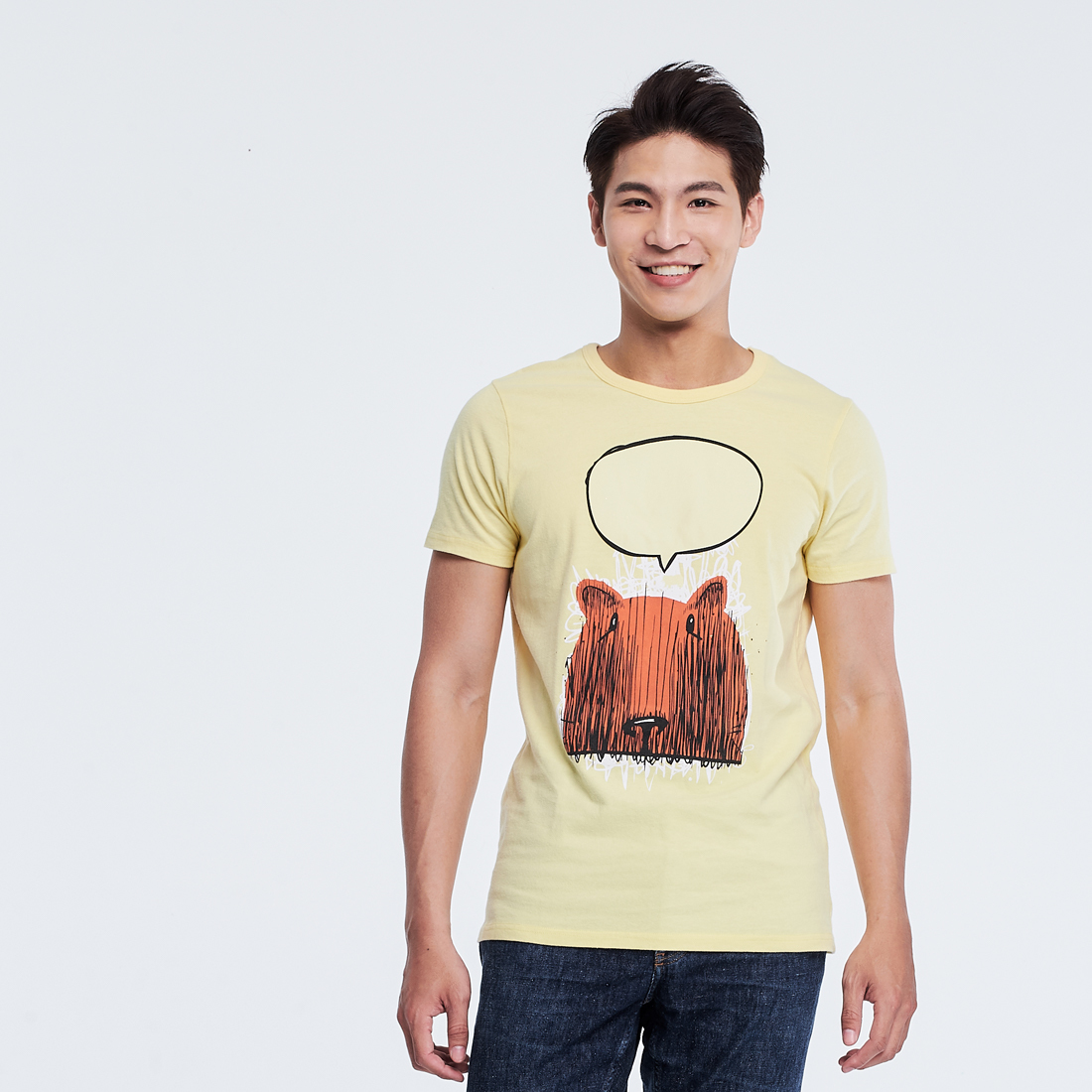 發光熊 短袖 蜜桃棉 男T 鵝黃