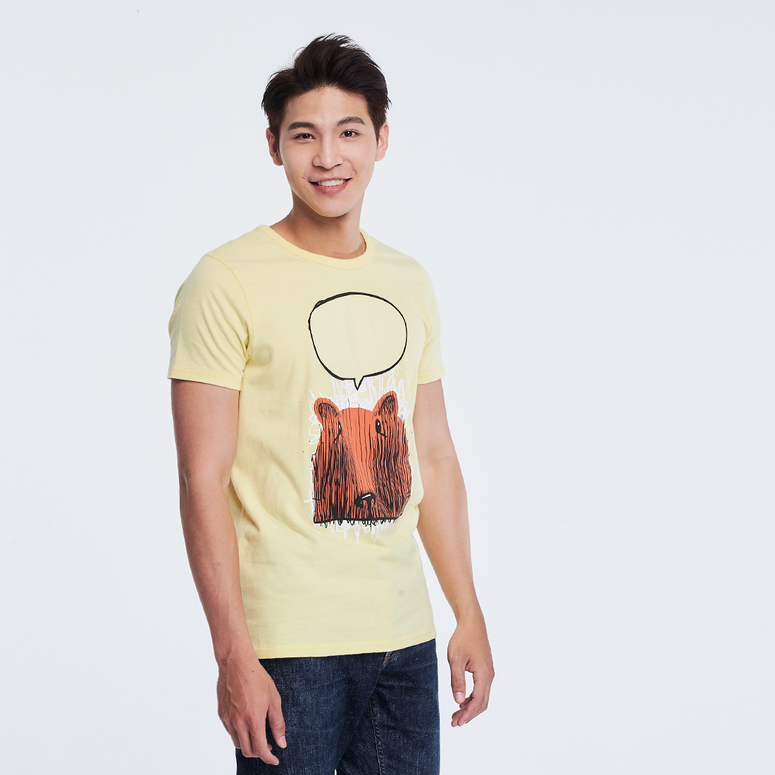 發光熊 短袖 蜜桃棉 男T 鵝黃