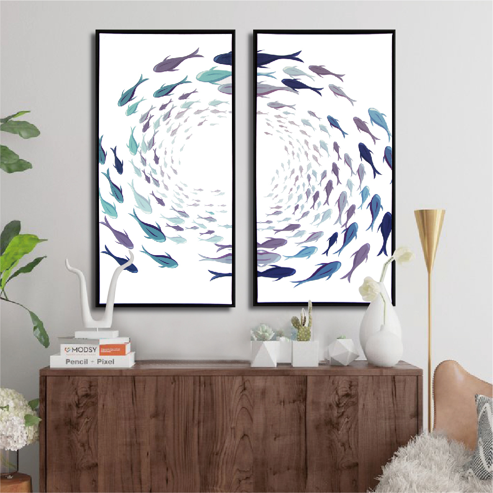 69折 - 風尚有框畫40x80-無限游魚WA015兩幅一組