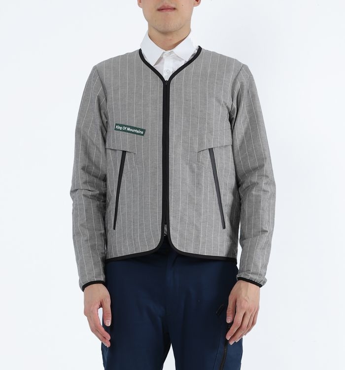 放風 - V領開襟外套 灰卡其條