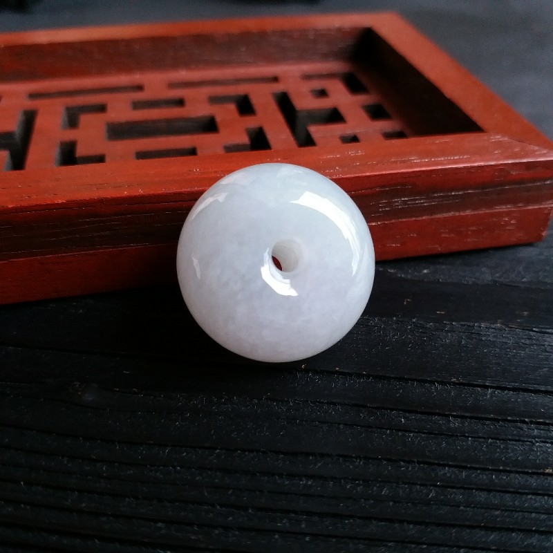 冰白翡厚庄平安扣 (23.2mm直徑), 天然翡翠A玉, 緬甸玉, Jade, Jadeite