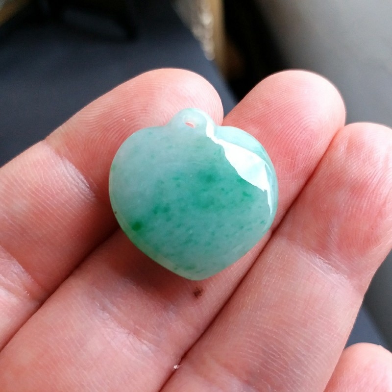 冰糯飄綠愛心吊墜, 天然翡翠A玉, 緬甸玉, Jade, Jadeite