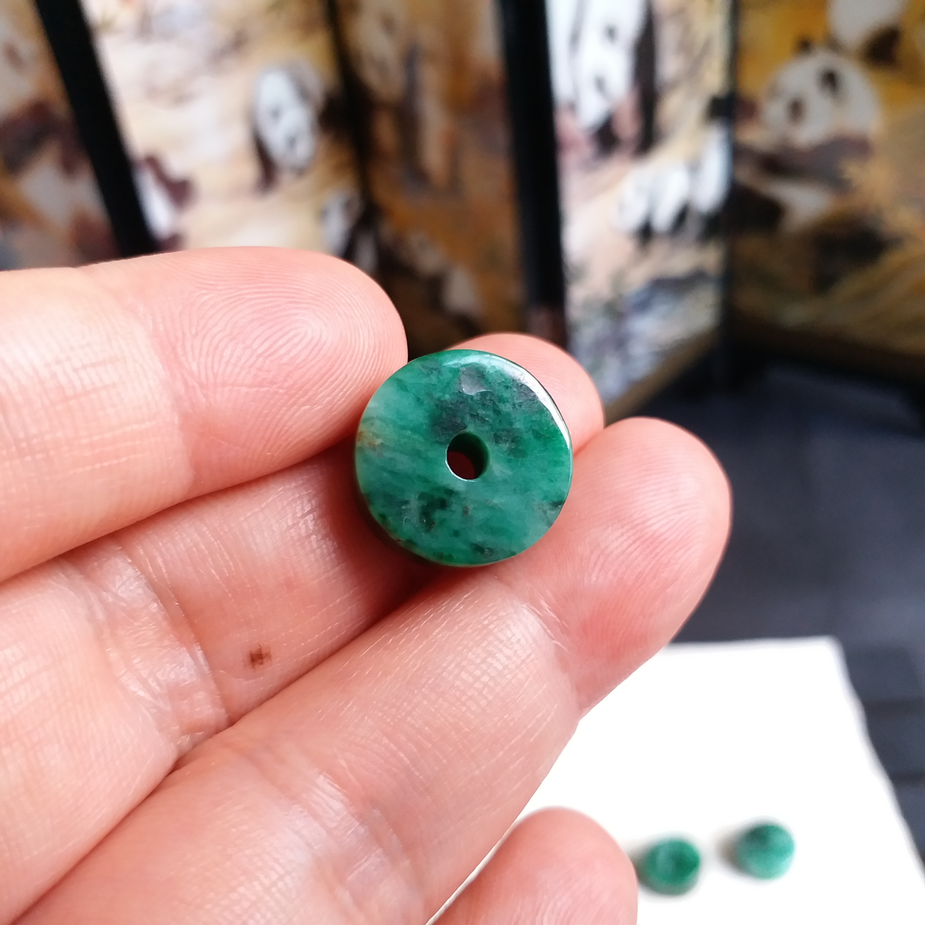 J1005 冰糯滿綠路路通平安扣 (15.2mm直徑)
