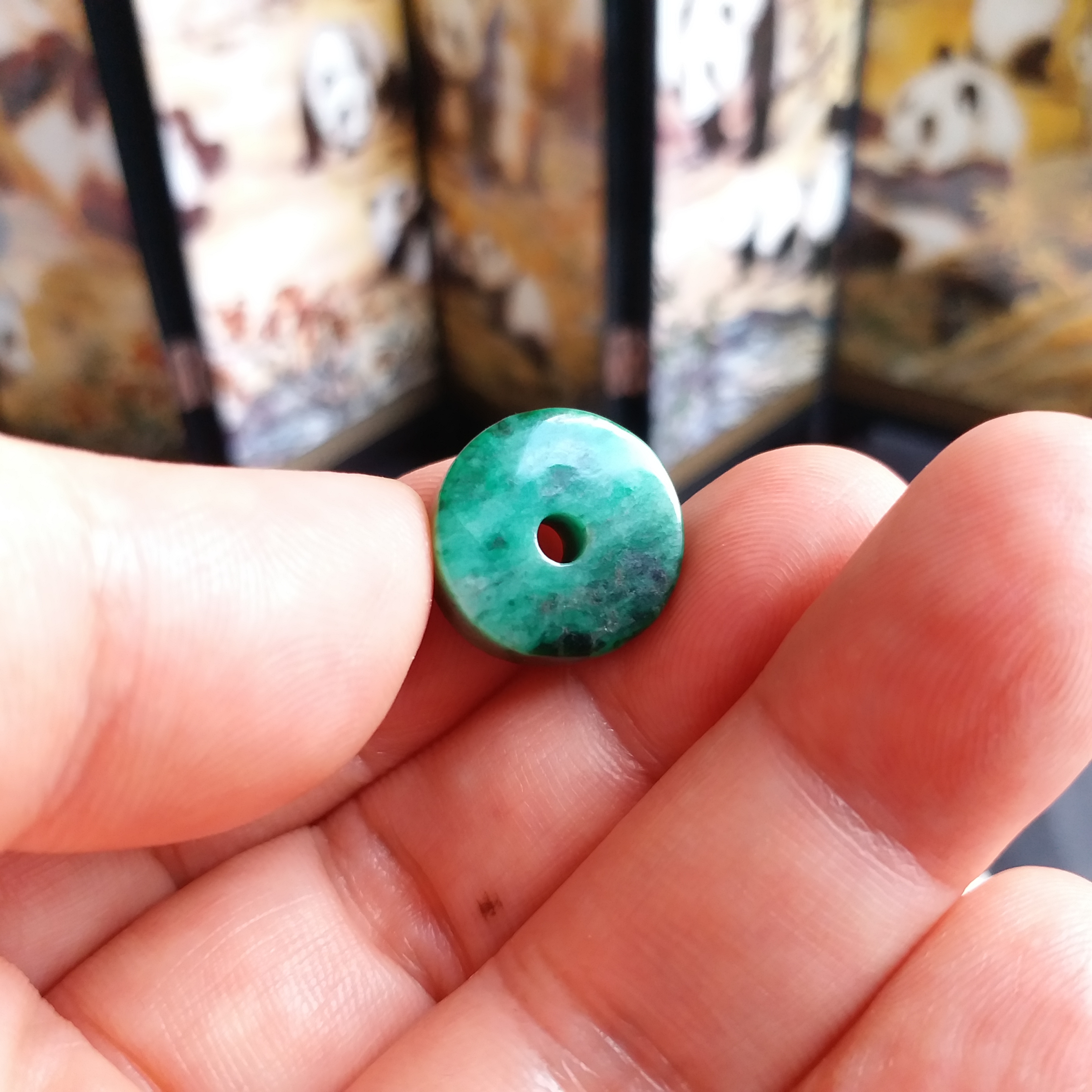 冰糯滿綠路路通平安扣 (15.2mm直徑), 天然翡翠A玉, 緬甸玉, Jade, Jadeite