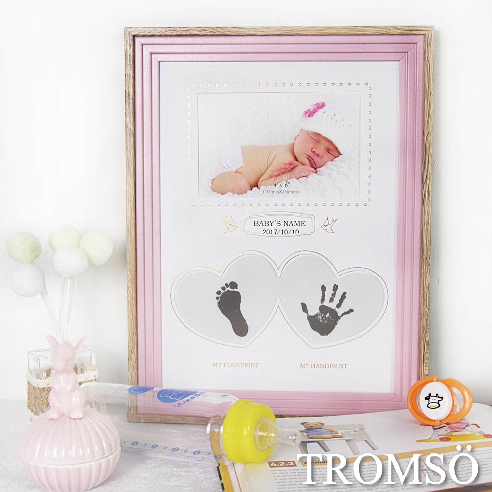 新生兒泥拓印紀念相框-直式粉紅