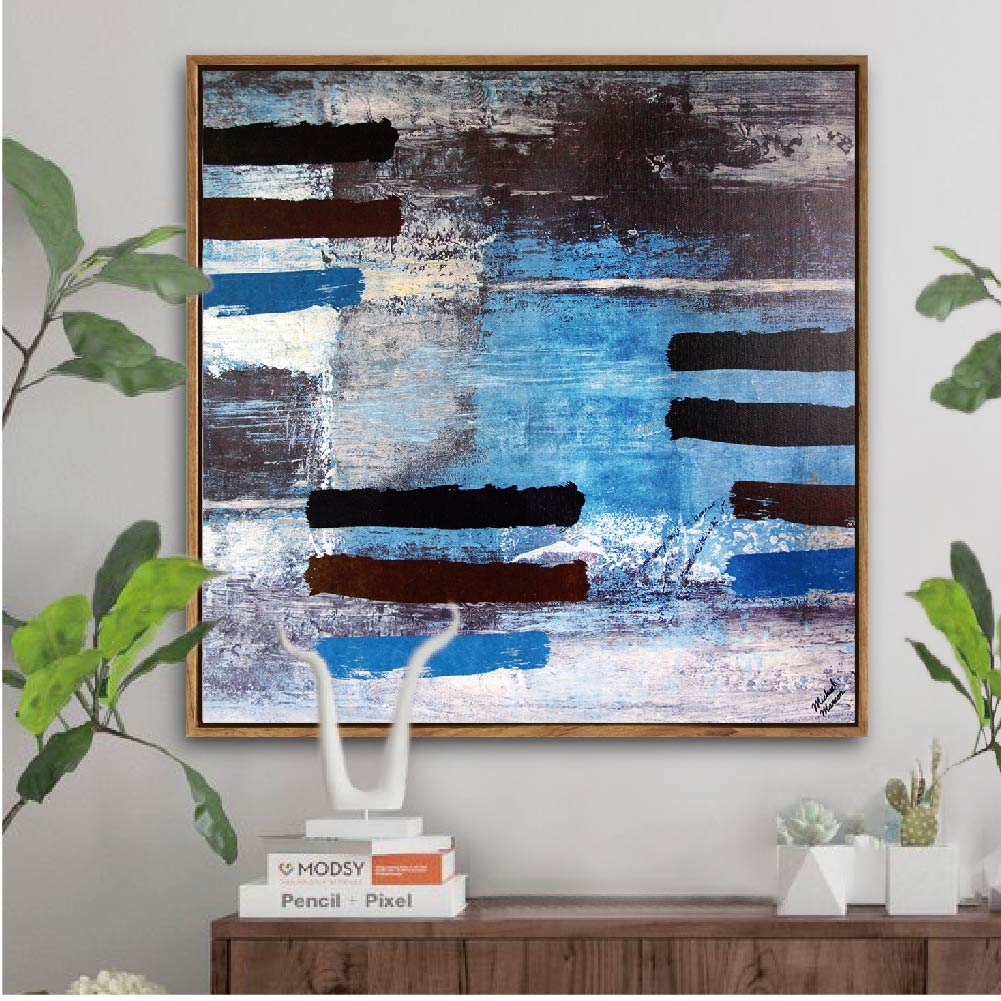 北歐抽象板畫有框畫60x60-WA050探索藍調