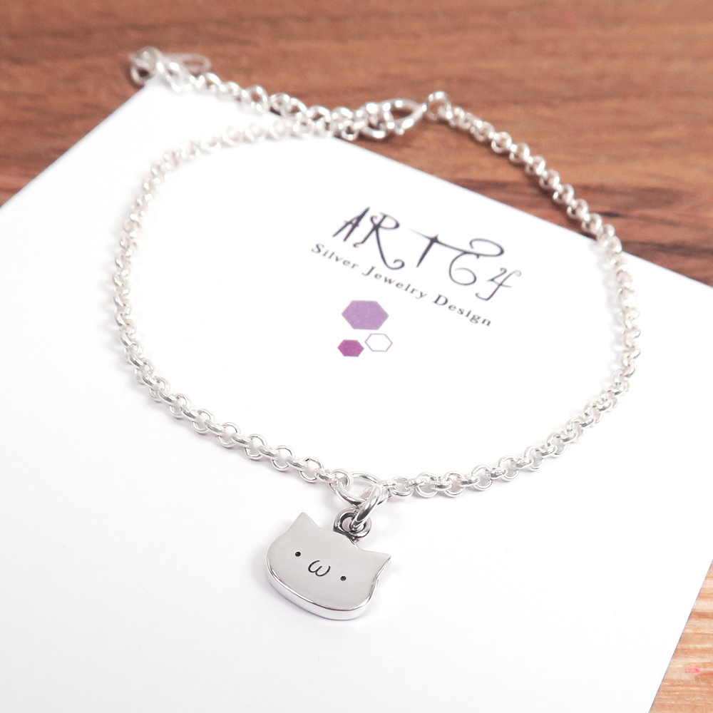 神秘貓兒 垂墜款 貓咪 925純客製化刻字手鍊