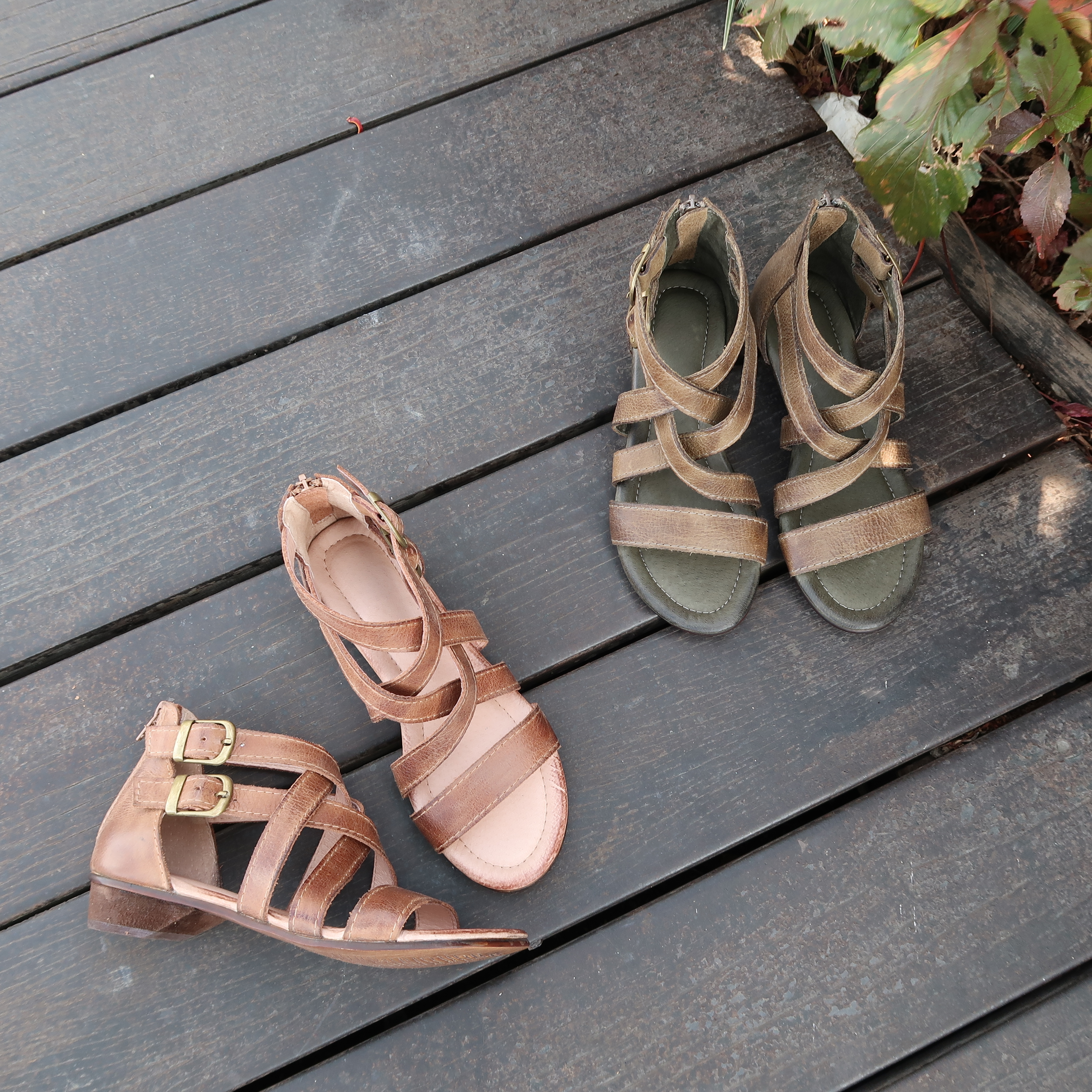 【木質女孩】小低跟牛皮羅馬涼鞋牛皮中底