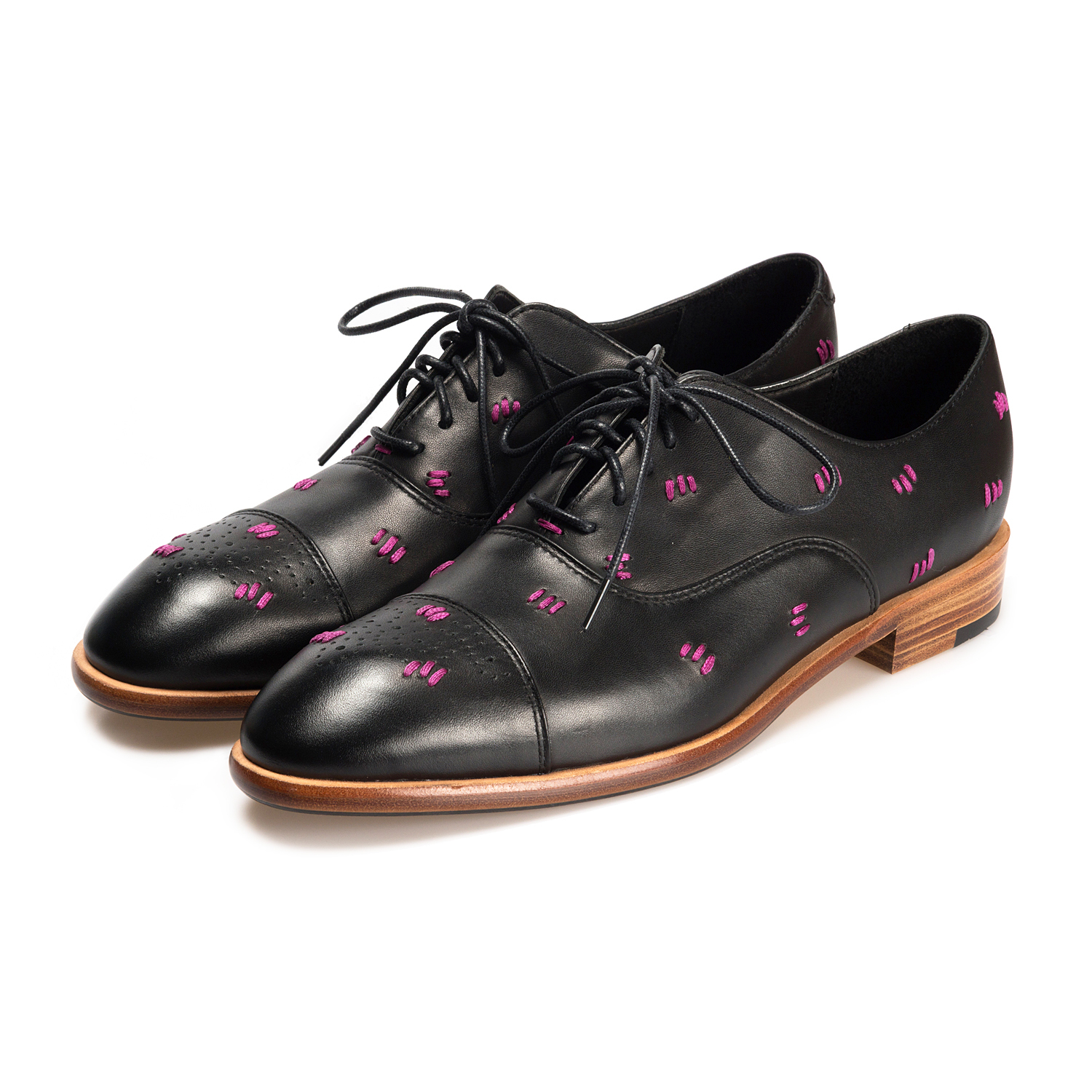 Oxford leather Shoes Polka Stitch  M1182 BlackPurple
