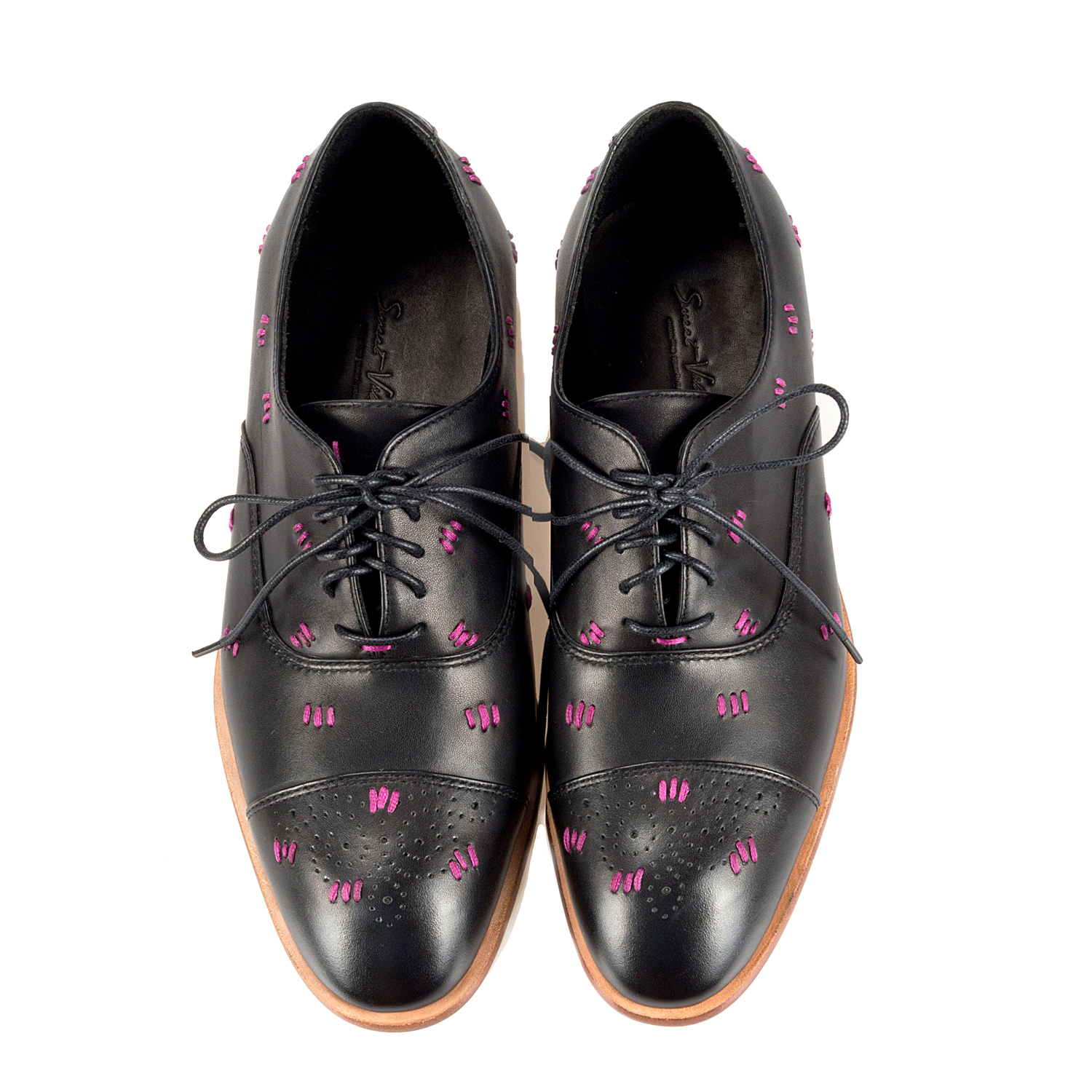 Oxford leather Shoes Polka Stitch  M1182 BlackPurple