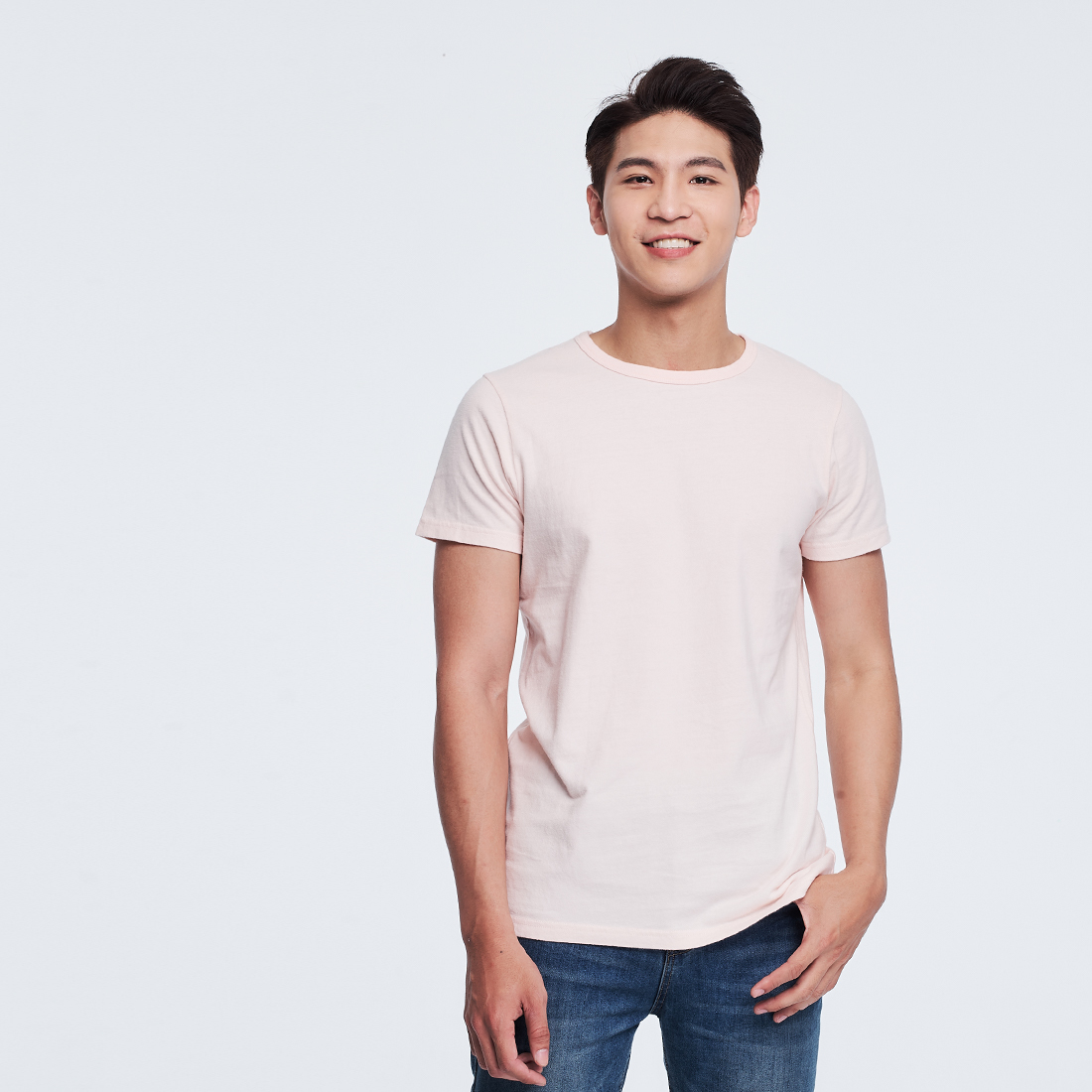簡單素面短袖蜜桃棉男T/桔粉