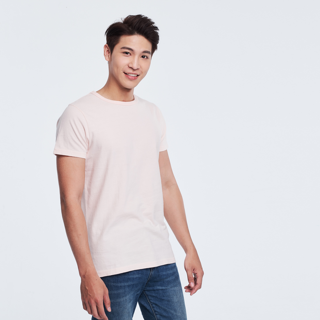 簡單素面短袖蜜桃棉男T/桔粉