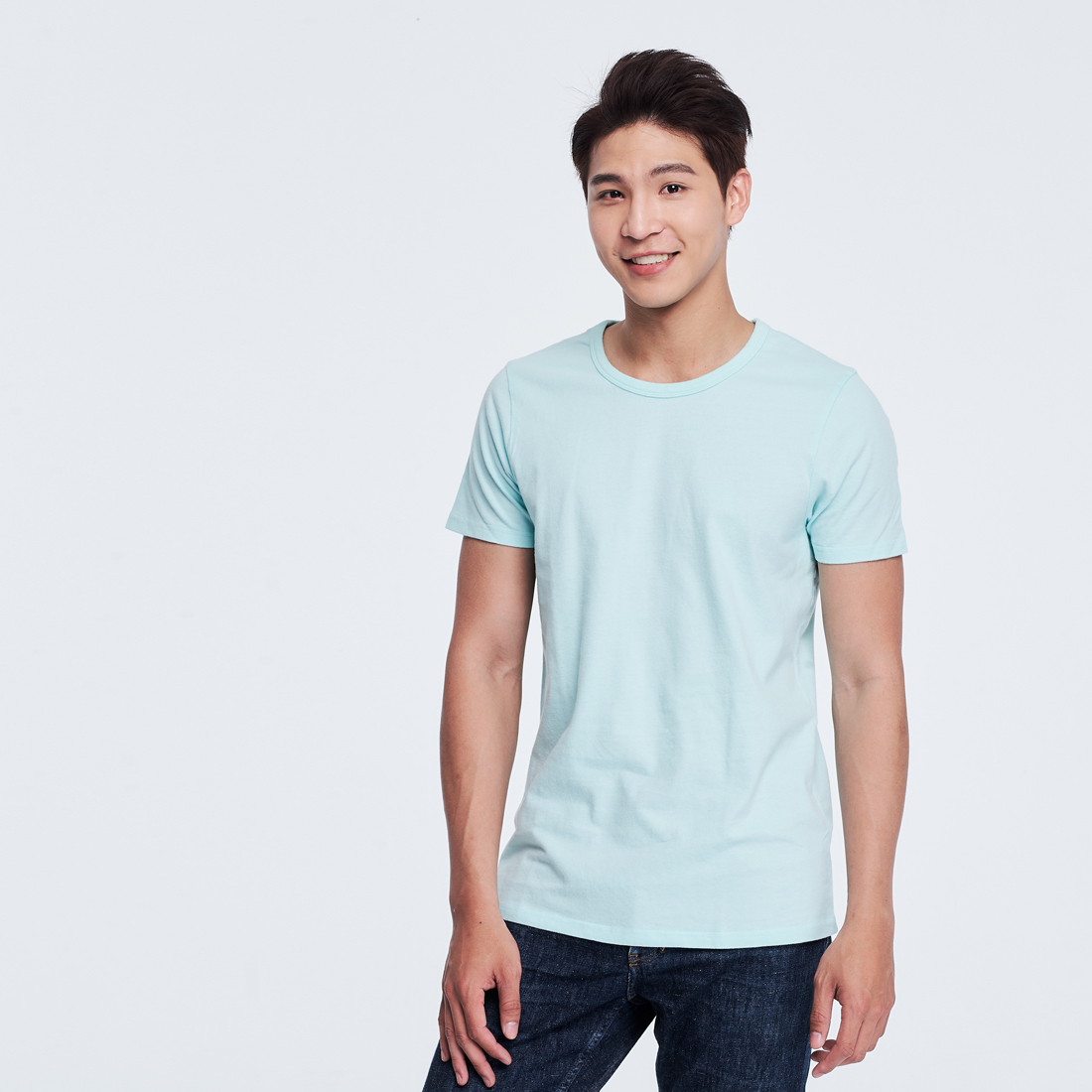 簡單素面短袖圓領蜜桃棉男T水綠色