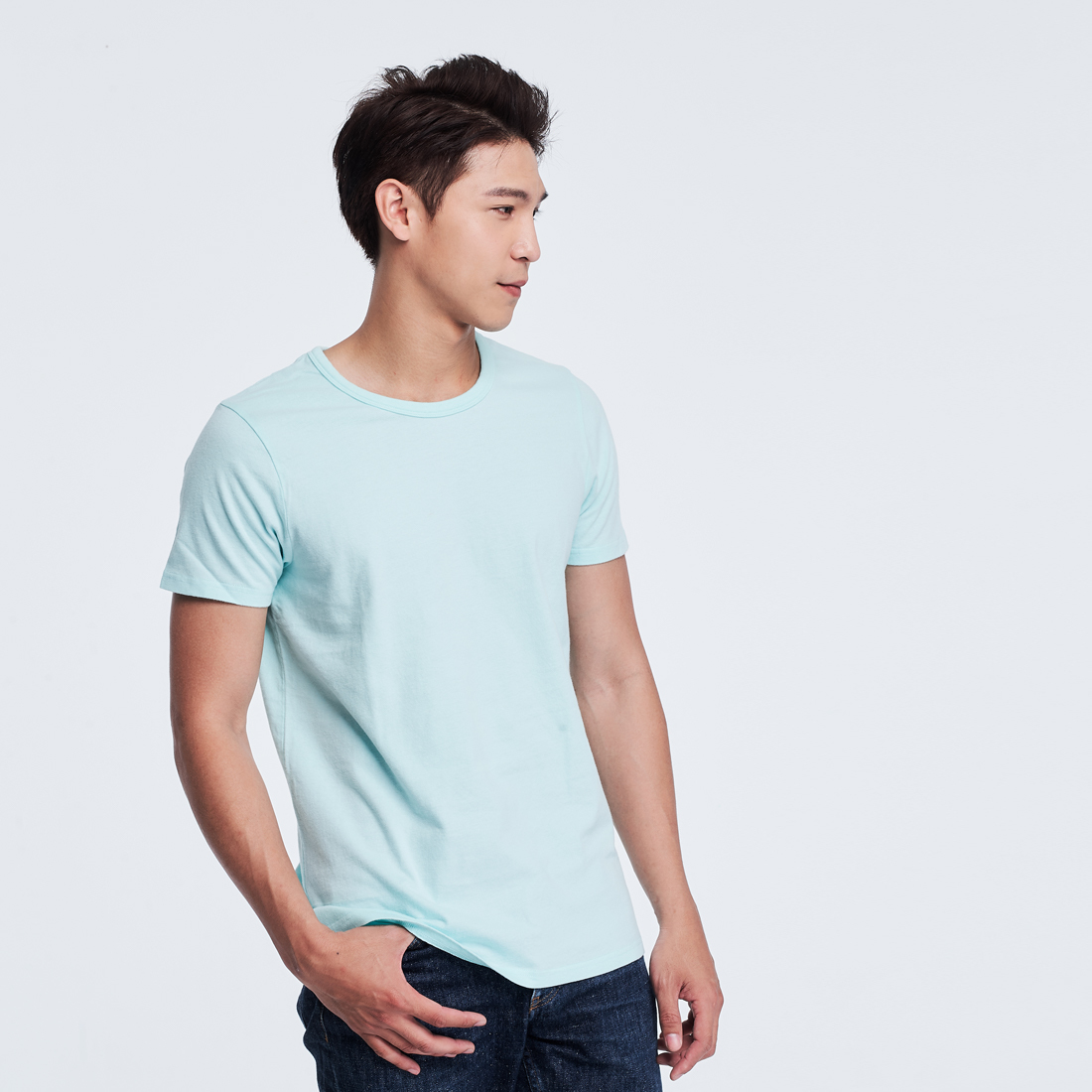 簡單素面短袖圓領蜜桃棉男T水綠色