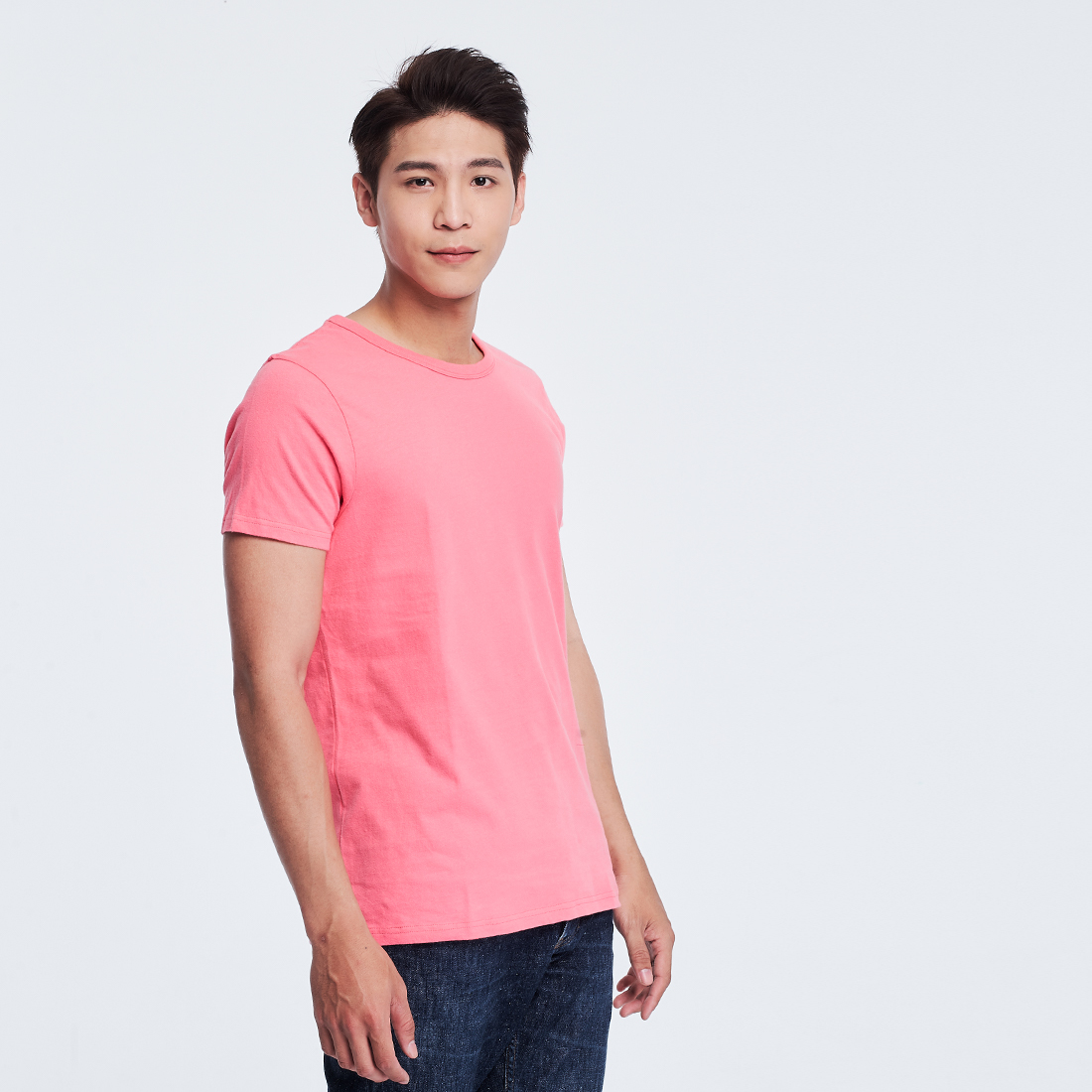簡單素面短袖圓領蜜桃棉男T玫粉色