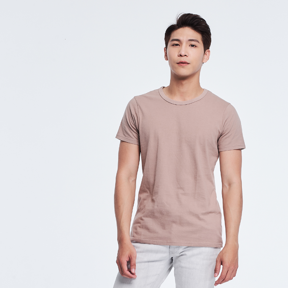 簡單素面短袖圓領蜜桃棉男T花生色