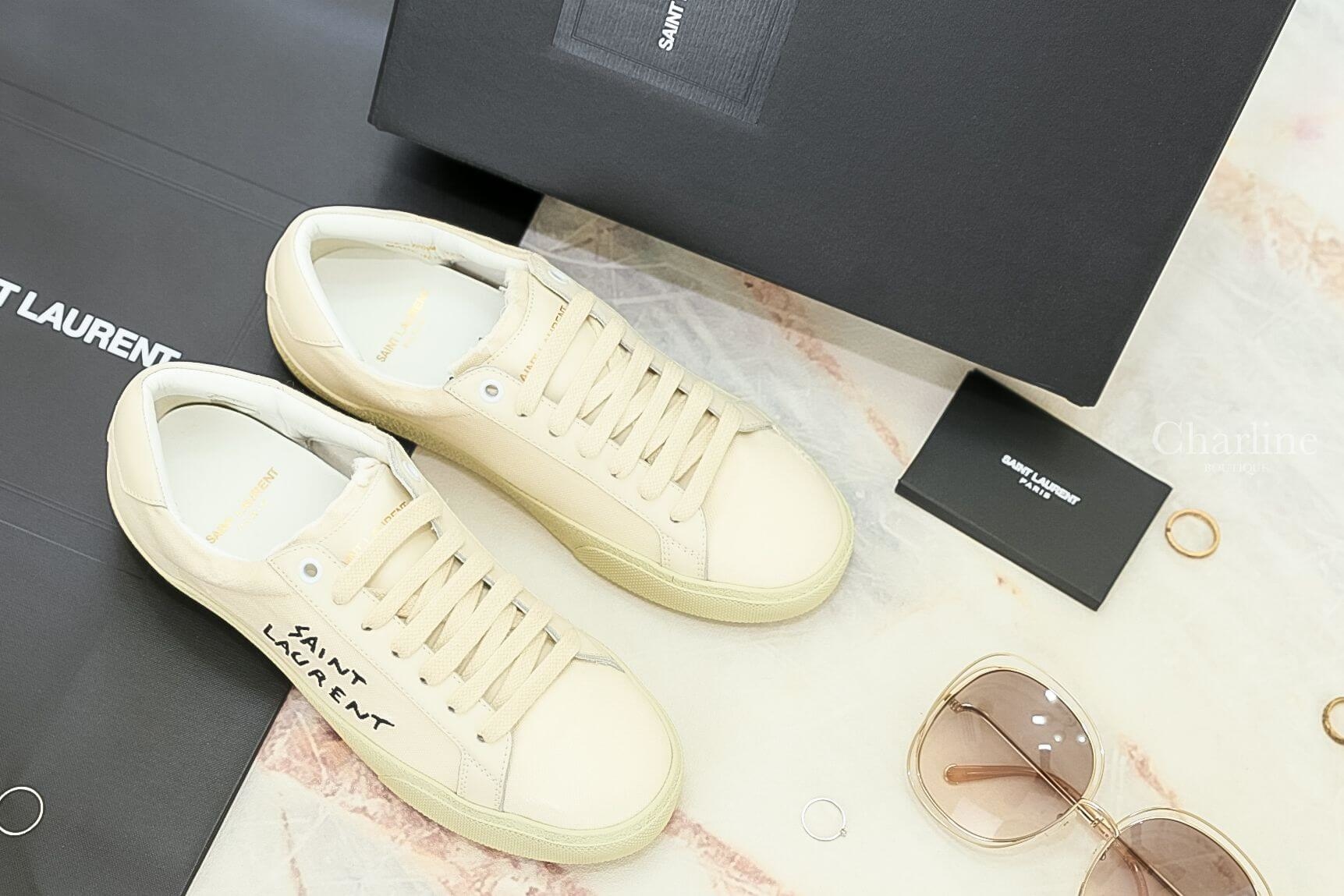 Saint Laurent Court SL/06 Sneakers 自然白色刺繡 Logo 運動鞋