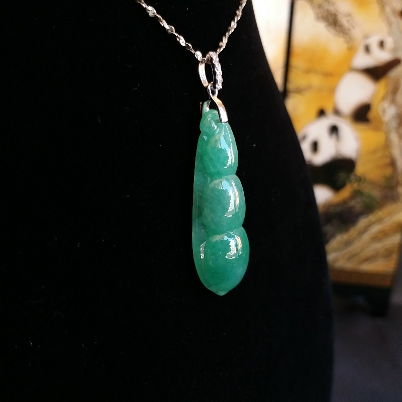 冰糯滿綠福豆吊墜, 天然翡翠A玉, 緬甸玉, Jade, Jadeite