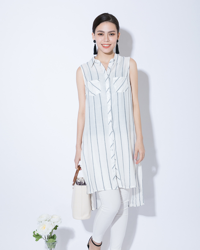 【零碼出清不退換】排釦開衩長版無袖背心上衣