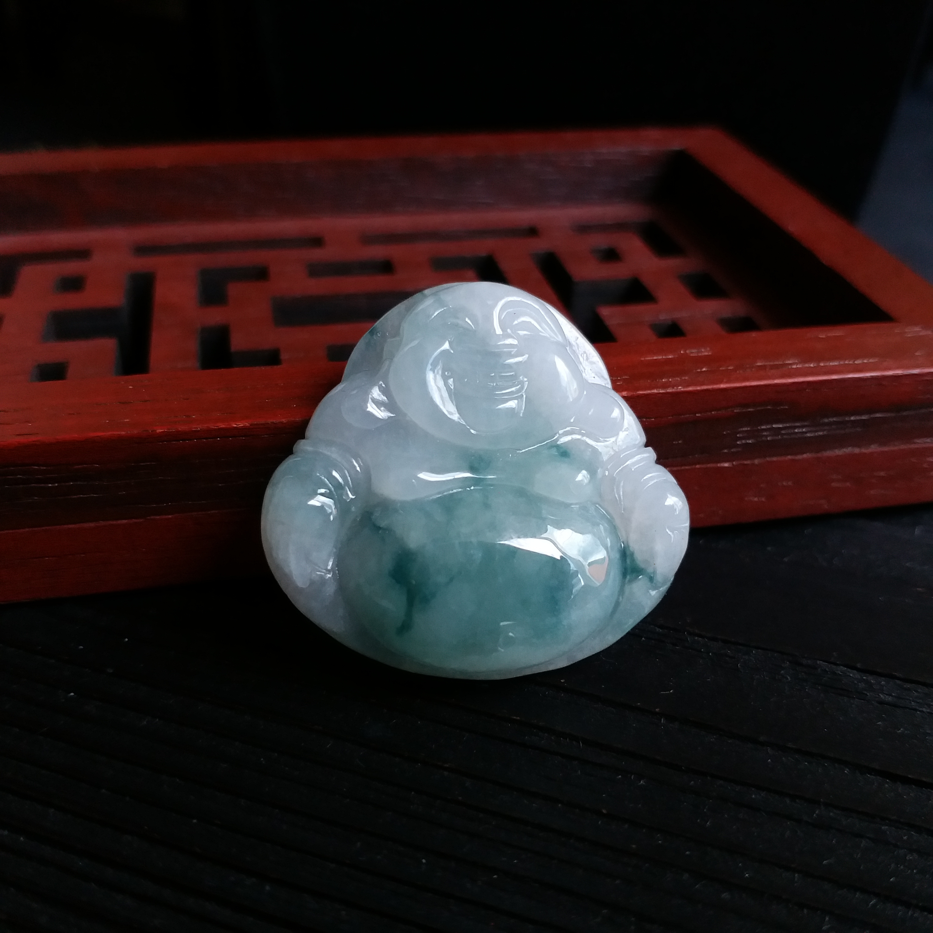 冰飄花笑佛吊墜, 天然翡翠A玉, 緬甸玉, Jade, Jadeite