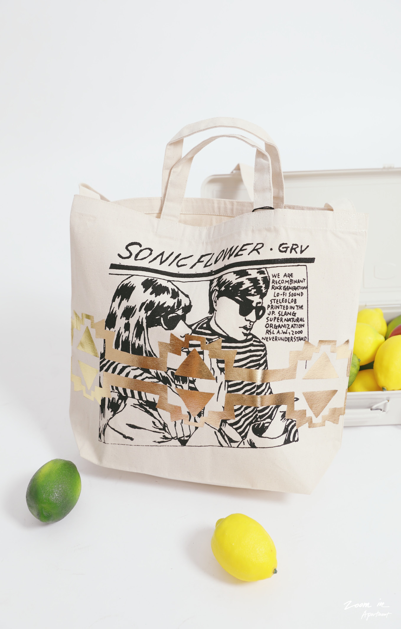 日系品牌RNA 「sonic flower燙金圖樣帆布側背手提袋款」