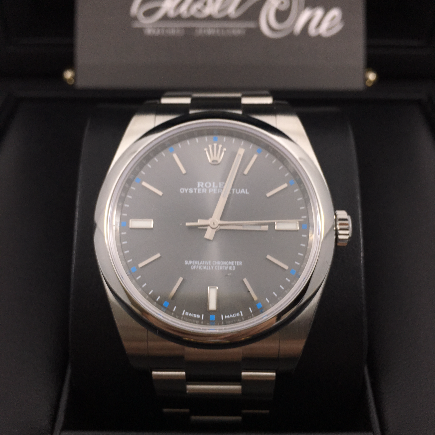 DISCONTINUED BRAND NEW ROLEX 114300 OYSTER PERPETUAL 39mm STEEL RHODIUM GREY DIAL