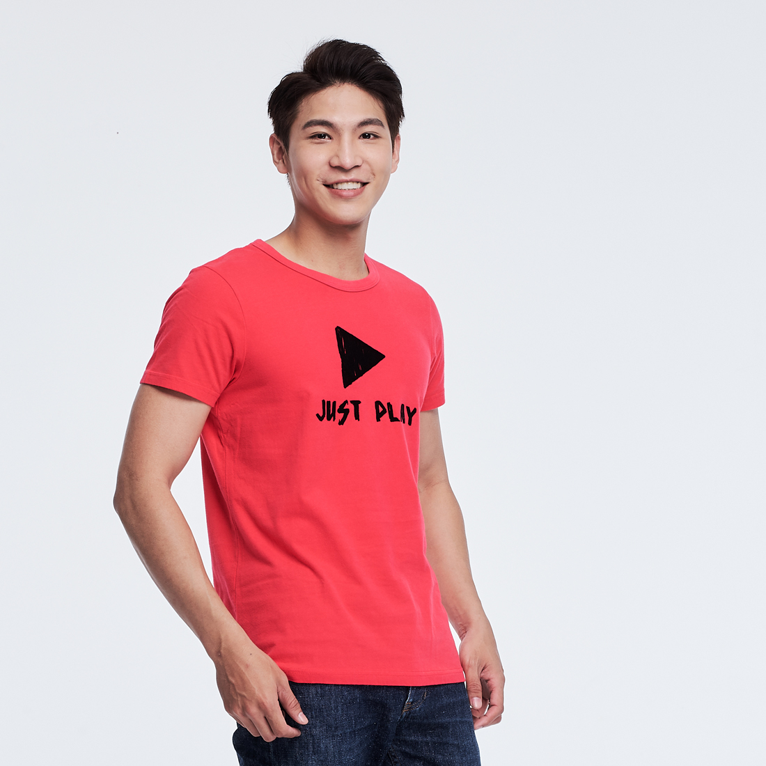 JUST PLAY 短袖 蜜桃棉 男T  桃紅色