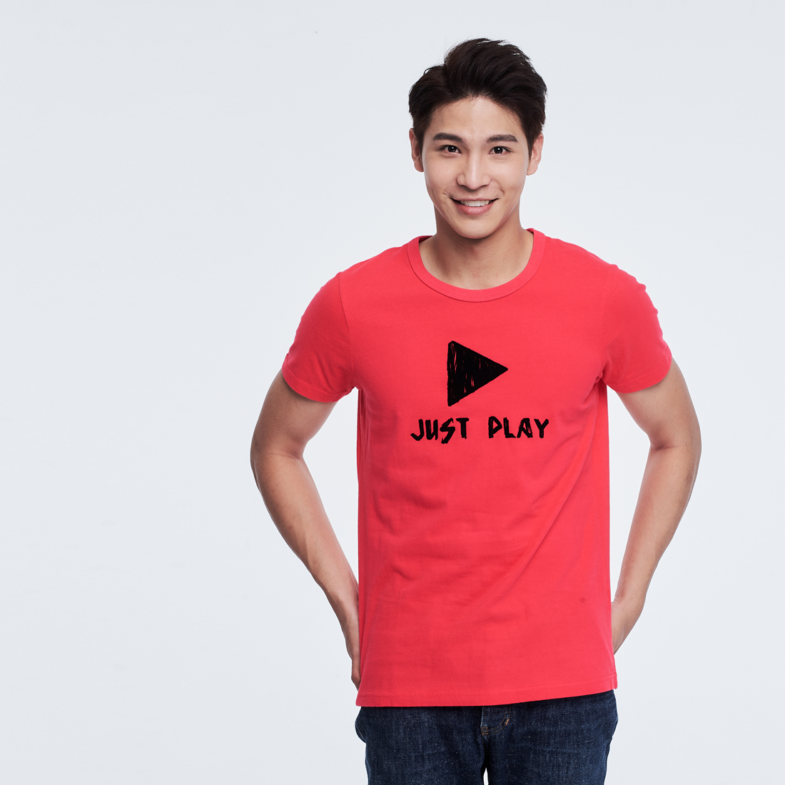 JUST PLAY 短袖 蜜桃棉 男T  桃紅色