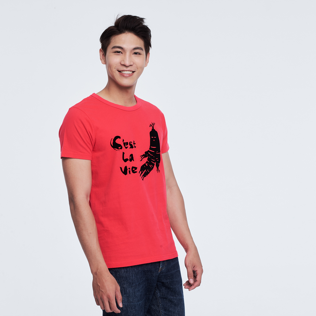 這就是人生 短袖 蜜桃棉 男T 桃紅色
