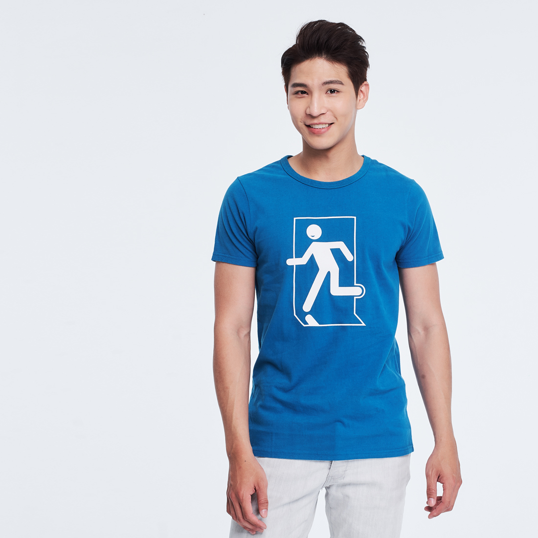 緊急出遊 短袖 蜜桃棉 男T 海藍