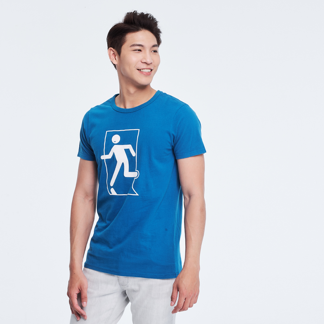 緊急出遊 短袖 蜜桃棉 男T 海藍