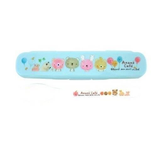日本製 Anano cafe 幼兒用 可愛動物湯匙附盒-藍色/粉色