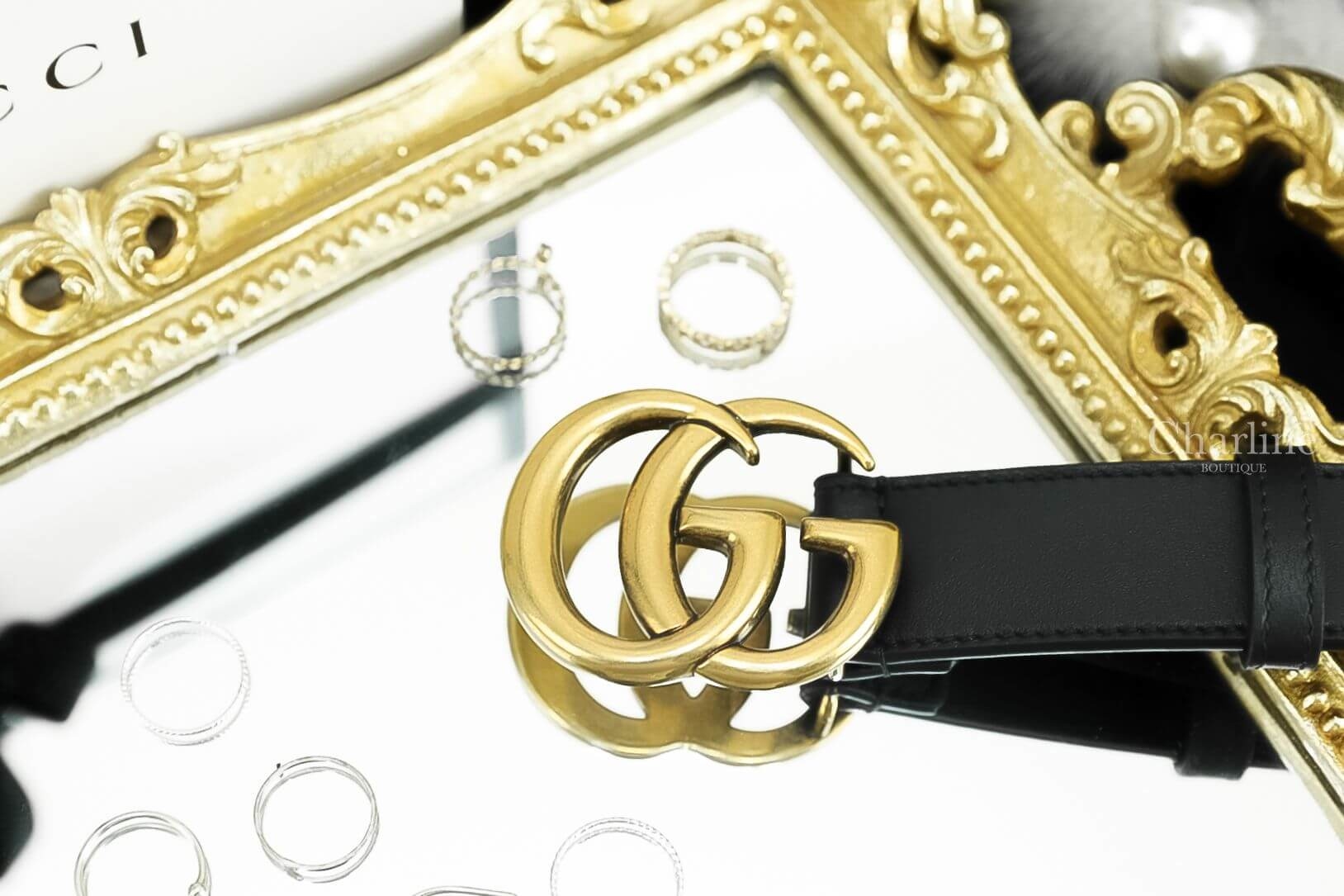 Gucci Leather Belt With Double G Buckle 黑色金GG Logo中細版3cm小牛皮皮帶