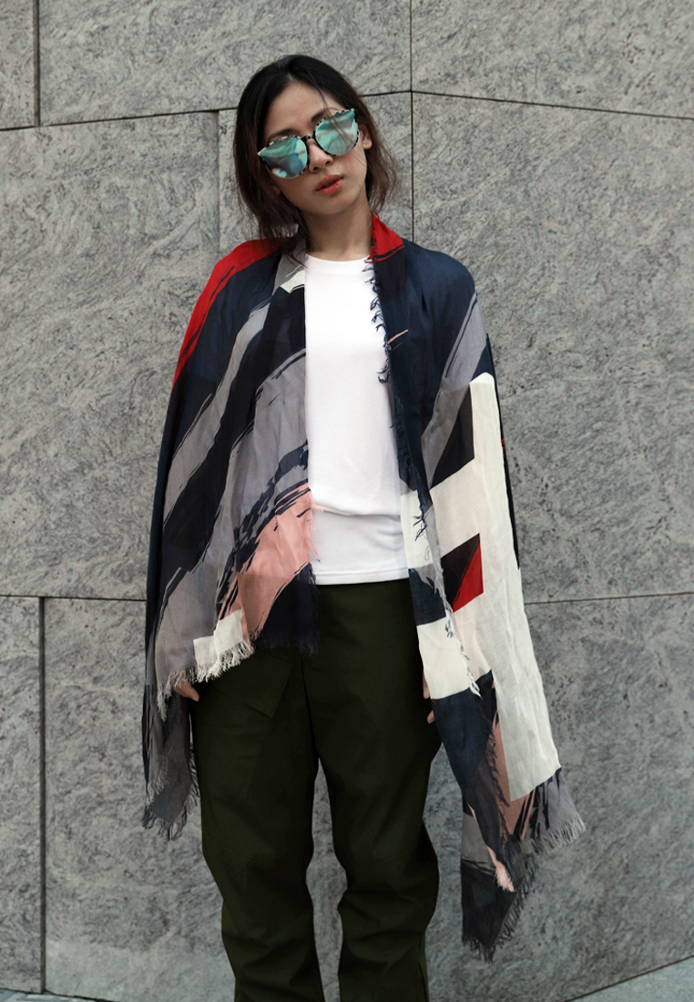 膠原蛋白壓紋迷彩絲巾/灰紅 107系列