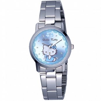 【HELLO KITTY】蕾絲花邊可愛腕錶(藍) LK680LWNI 現代鐘錶
