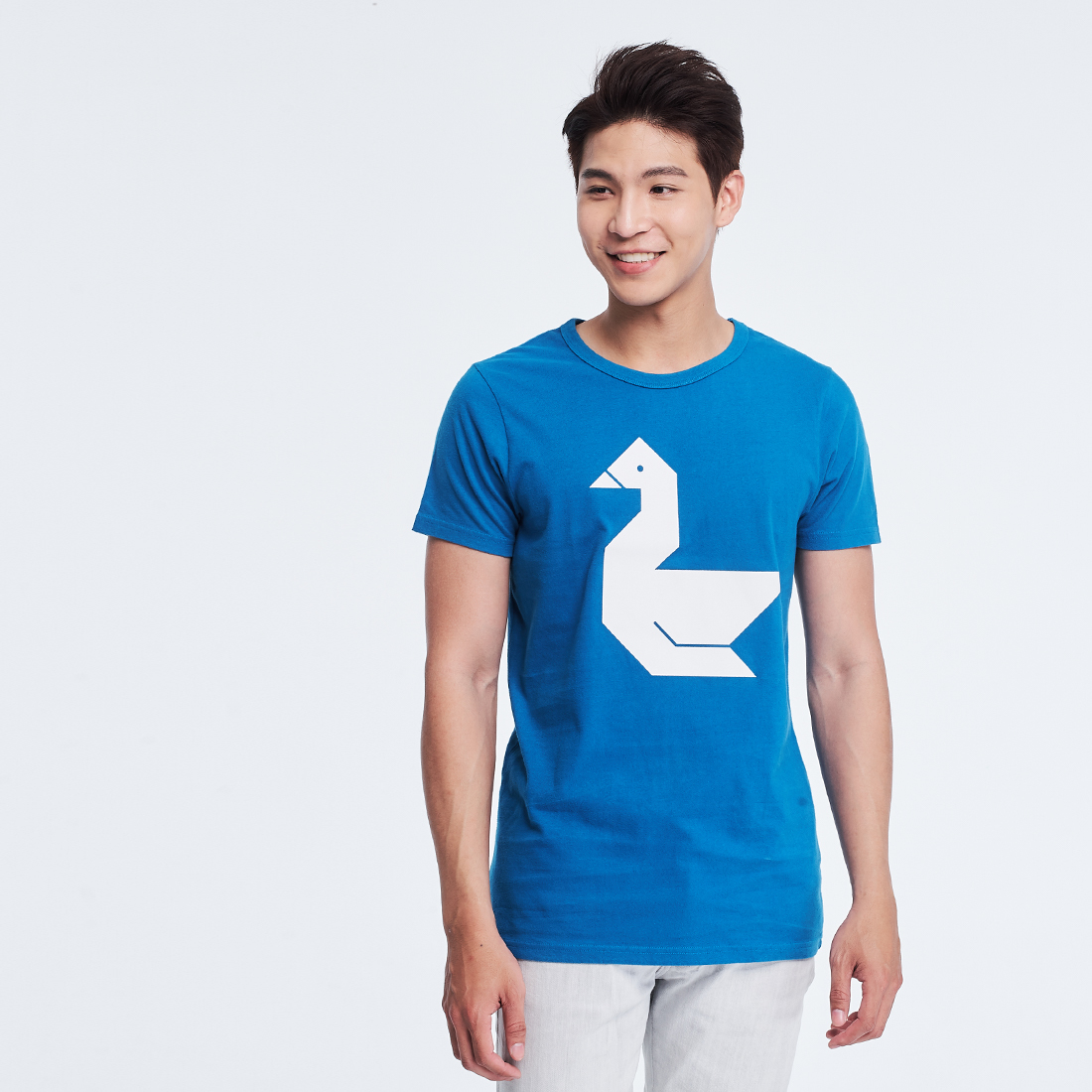 大白鵝 短袖 蜜桃棉 男T 海藍
