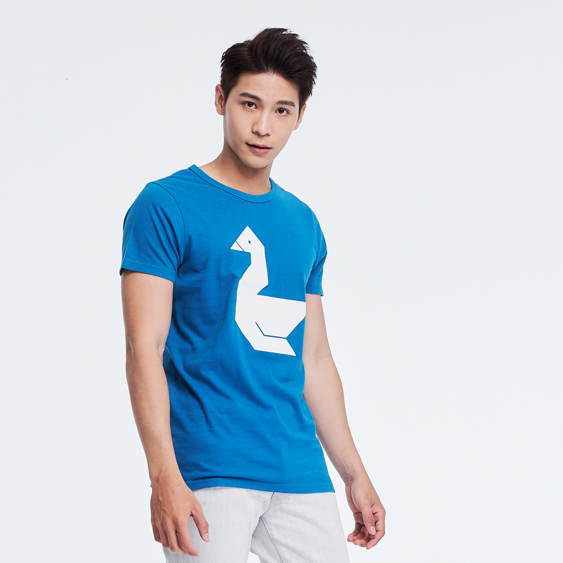 大白鵝 短袖 蜜桃棉 男T 海藍