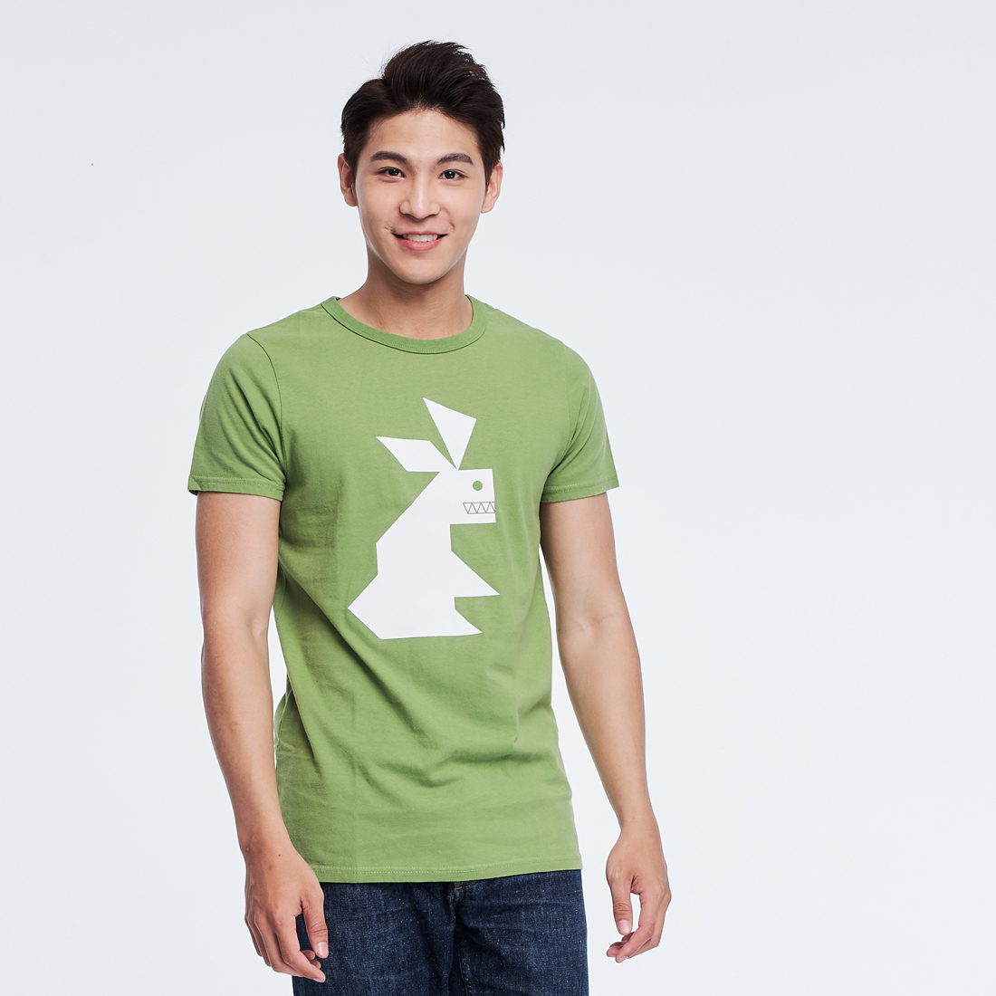 小白兔 短袖 蜜桃棉 男T 芥茉綠