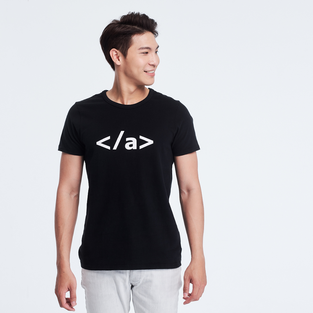 結束超連結 短袖 蜜桃棉 男T 黑色